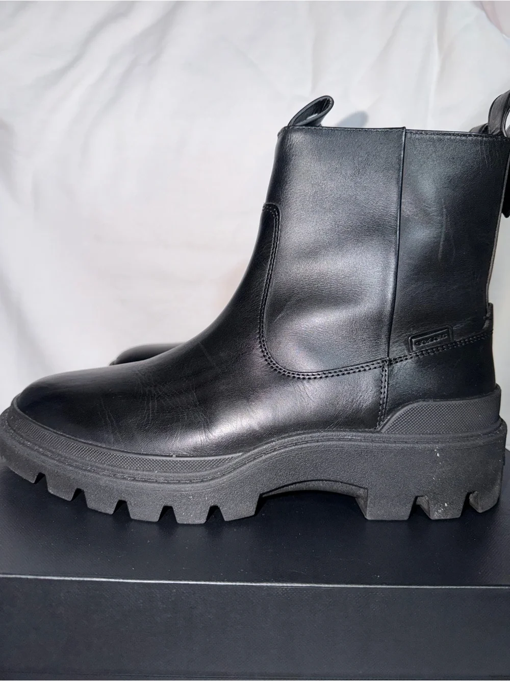 Coach Men’s Black Leather Lug-Sole Ankle Boots